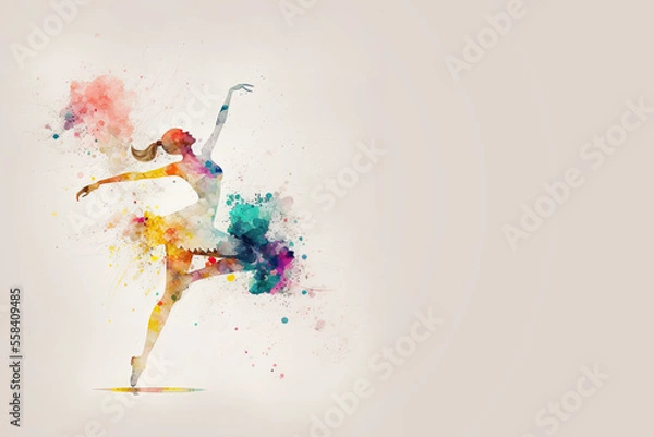 Obraz A colorful watercolor painting of a ballet dancer, Generative AI