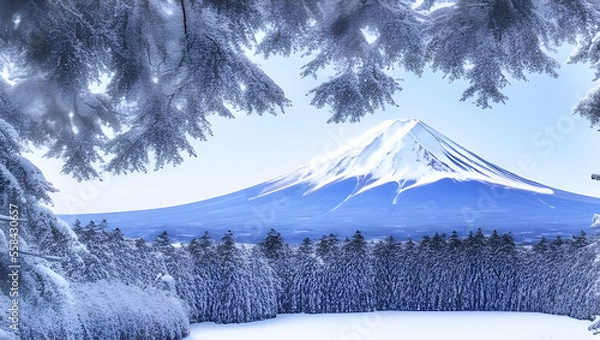 Obraz 富士山　冬の風景　日本の四季