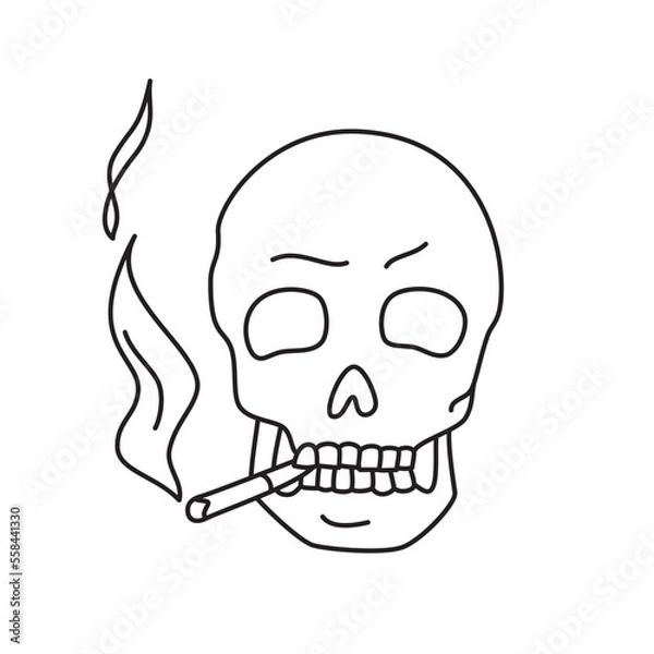 Fototapeta Vector illustration of the smoking skull. Thin line icon for design, cover etc.