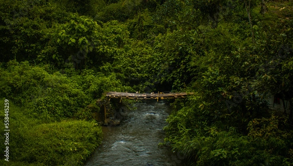 Obraz view of the river with the water flowing fast after the rain fell in the afternoon
