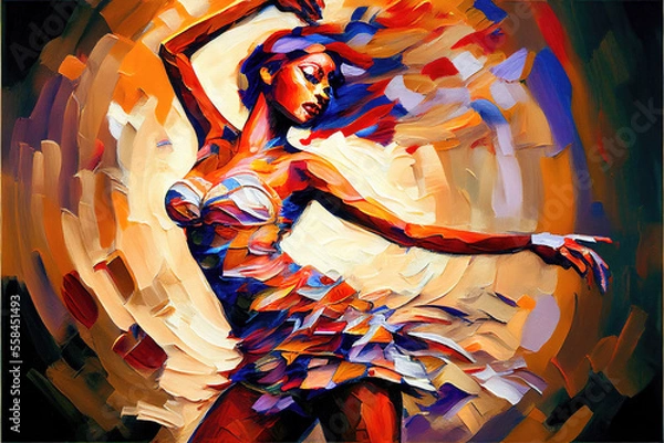 Fototapeta a beautiful woman danciing in different colors, classic dance style, generative ai technology
