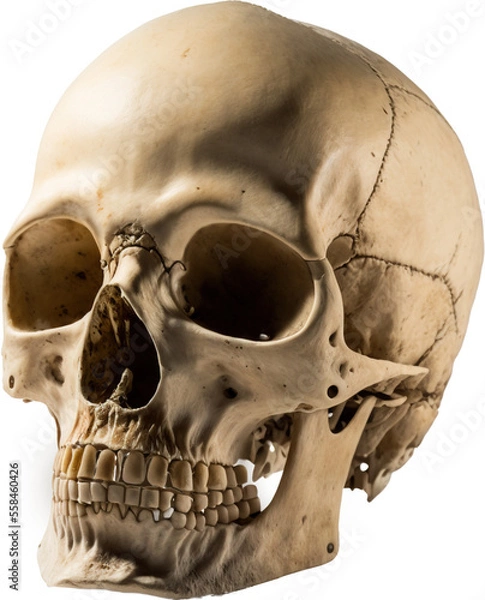 Fototapeta Human anatomical skull bone isolated on transparent background. Generative AI.