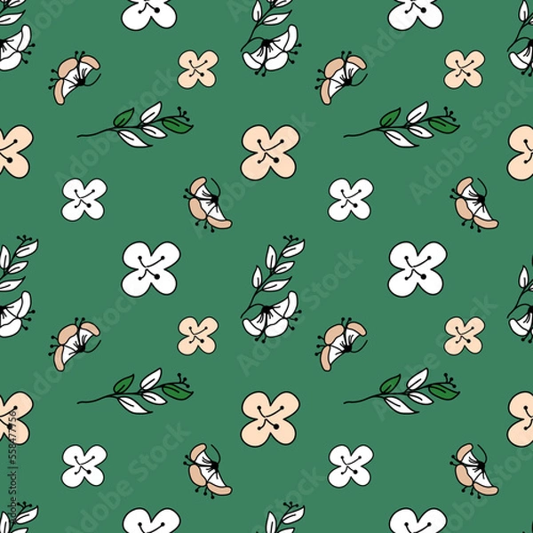 Fototapeta Vector floral seamless pattern in doodle style. Fabric pattern, wallpaper, wrapping.