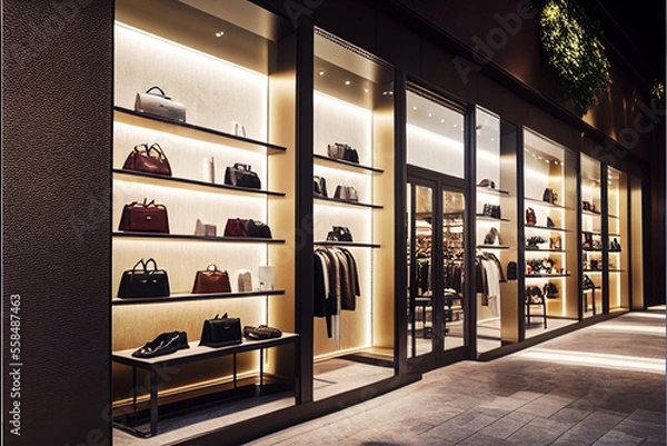 Obraz fashion, store, bag, shoes, art, lights, gallery, neon, pool, model, generated by ai