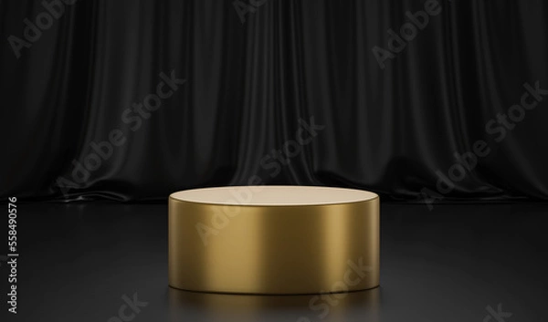 Fototapeta Golden podium on black backgroud. Luxury minimal scene with gold and black interior. 3d rendering