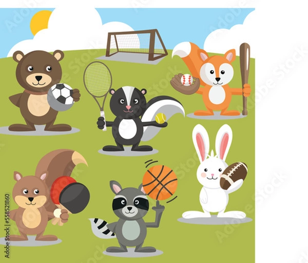 Obraz Animals playing sports vector artwork