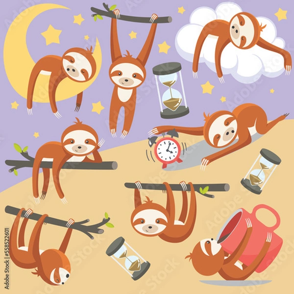 Fototapeta Sleepy sloth vector artwork
