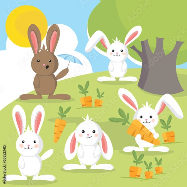 Obraz Happy Easter bunnies vector artwork