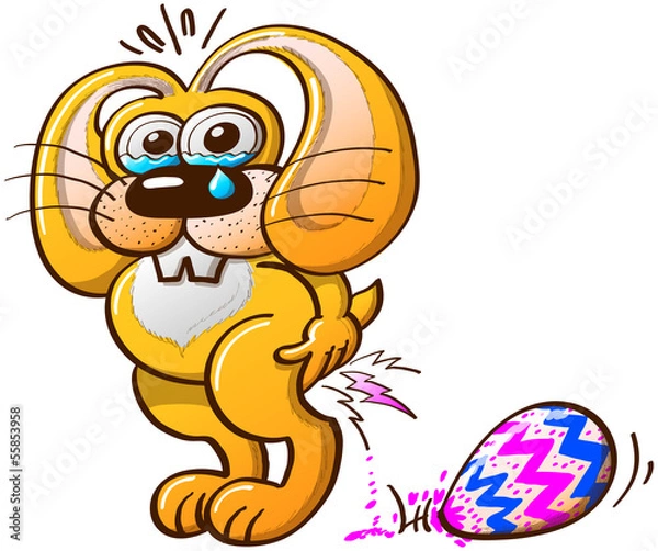 Fototapeta Painful Easter Bunny Laying an Egg