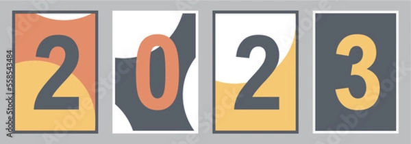 Fototapeta Minimalist background that reads 2023, a blend of red, yellow and dark blue