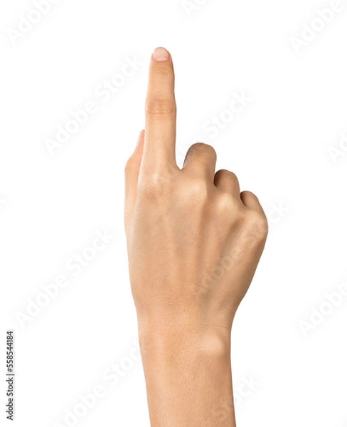 Obraz Hand pointing at screen on background. PNG format file.