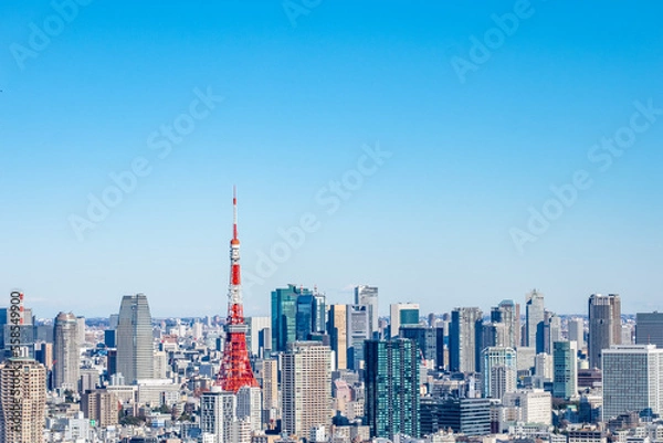 Obraz 日本の首都東京都の東京タワーとビル郡