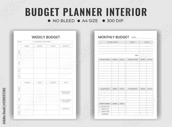 Obraz Weekly and monthly budget planner logbook or notebook 