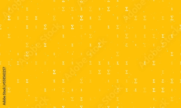 Fototapeta Seamless background pattern of evenly spaced white sigma symbols of different sizes and opacity. Vector illustration on amber background with stars