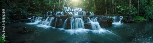 Obraz Panoramic beautiful deep forest waterfall in Thailand