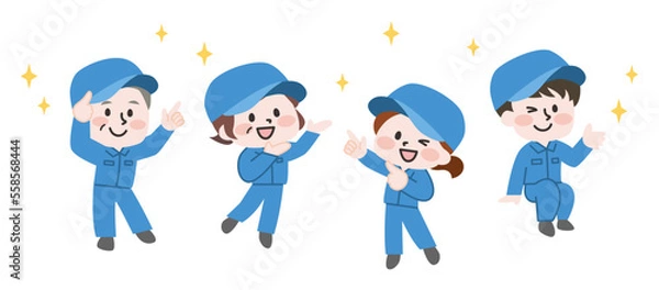 Obraz キラキラした4人の作業員たちのイラスト