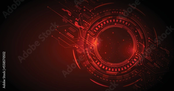 Fototapeta Abstract technology digital futuristic background concept. Dark red background with various technology elements Hi-tech communication concept empty space for text.Digital futuristic minimalism.