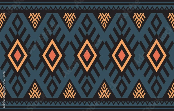 Obraz fabric texture clothing tribal geomatric design blue and orange fashion. colorful textile design for cloth fabric carpet background decorate. geometric seamless pattern design. 