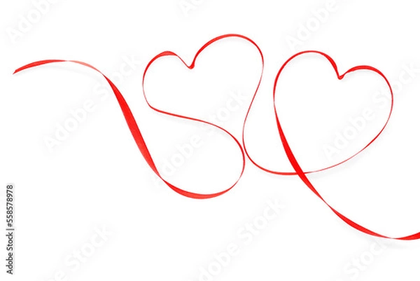 Fototapeta Hearts made of red ribbon on white background. Valentine's Day celebration