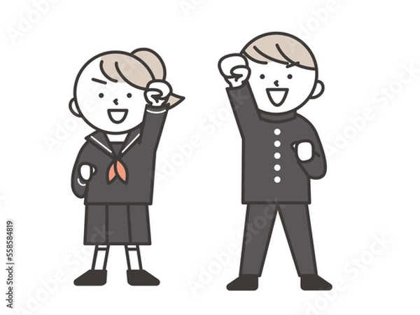 Fototapeta ガッツポーズをする男女の学生　受験勉強を頑張る生徒