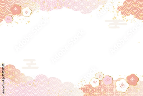 Fototapeta 正月・年賀状　梅と雲のフレーム