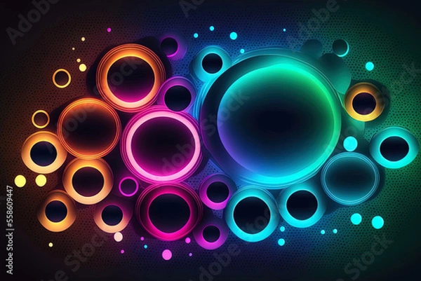 Fototapeta Background with neon lights and circles. Generative AI
