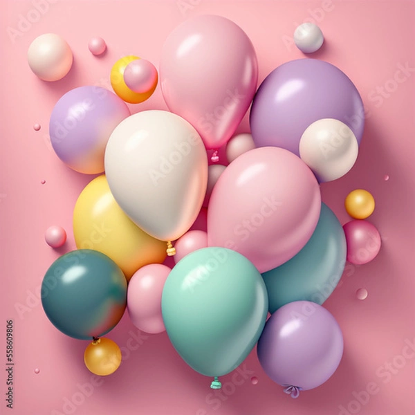 Fototapeta Party balloons on a colorful background. Generative AI.