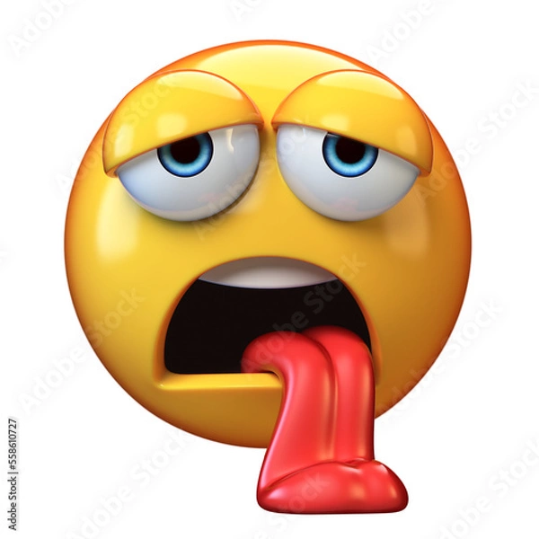 Obraz Exhausted emoji isolated on white background, tired emoticon 3d rendering
