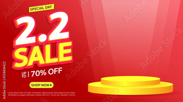 Fototapeta 2.2 February Month Sale. Special offer Mega sale up to 70% off with podium. Banner background vector illustration