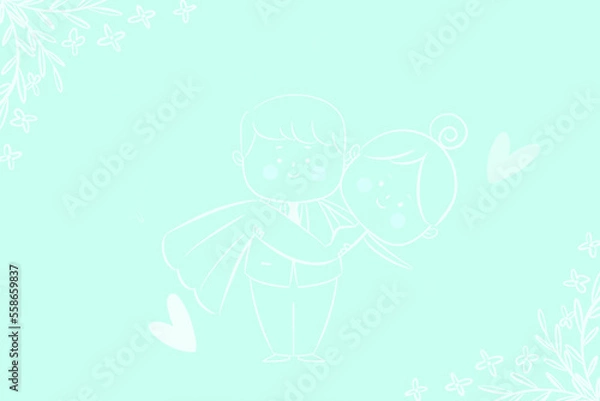 Obraz Pastel blue with a couple in the background