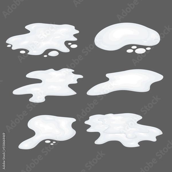 Fototapeta Spilled milk, sour cream, yogurt. A puddle, a stain.  Vector set.