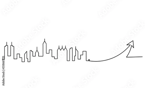 Fototapeta Abstract panoramic landscape with direction as continuous lines drawing on white