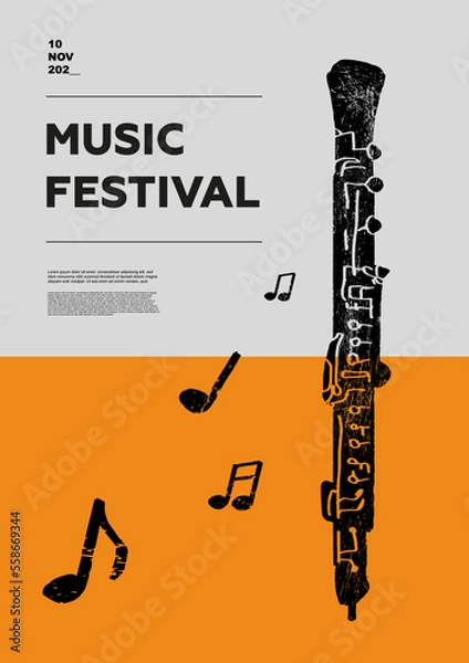 Fototapeta oboe, hautboy. Music festival poster. Wind musical instruments. Competition. A set of vector illustrations. Minimalistic design. Banner, flyer, cover, print.	