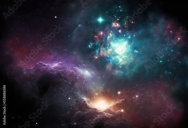 Fototapeta Abstract outer space endless nebula galaxy background. Generative ai