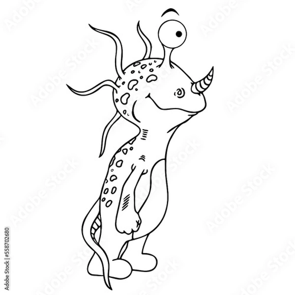 Fototapeta coloring page - funny little monster with one eye, tentacles, tail and some spots.