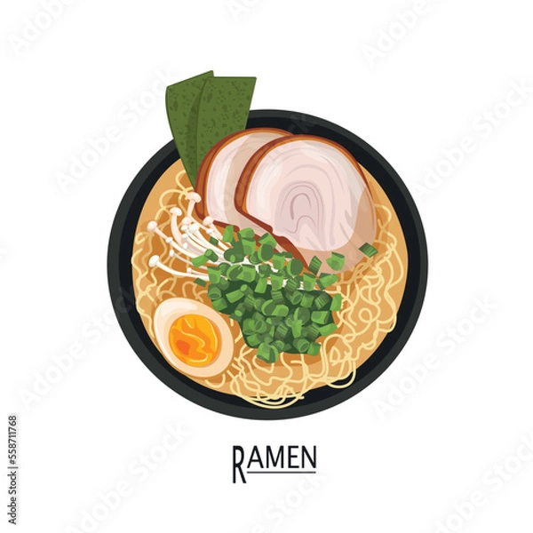 Obraz Ramen with chopstick served on traditional bowl. japanese style food vector illustration