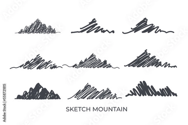 Fototapeta hand drawn mountains logo set 