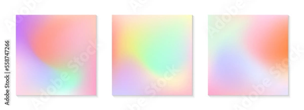 Fototapeta Vector set of mesh gradient backgrounds in bright colors.California sunset mood.Abstract fluid illustrations in y2k aesthetic.Modern templates for banners,branding design,social media,covers.