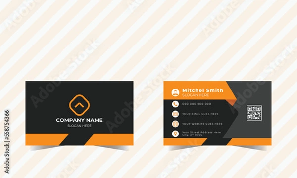 Fototapeta Double sided business card design template. Luxury and elegant business card design with yellow and dark black color.