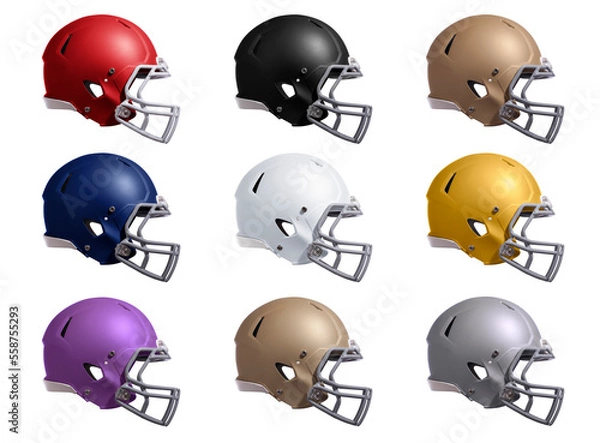 Obraz Football helmets side view in multiple colors isolated on white