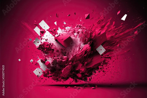 Fototapeta Trendy Pantone 18-1750 viva magenta color abstract explosion background, monochrome background. Color of the year 2023.