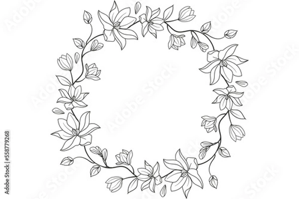 Obraz Flower Wreath - Flower Vector Frame - Floral Illustration Graphic - Wild Flowers - Leaf - Leaves - Collection - Nature - Transparent - Isolated - Illustrator - AI EPS SVG PNG JPG	