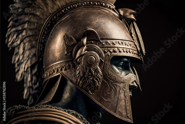 Obraz Roman warrior statue, isolated on black. Made with Generative AI Technology