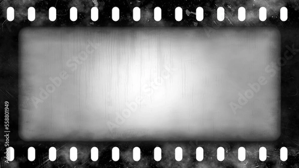 Obraz Vintage grunge film  isolated on transparent background. Dirty gritty analog vignette border   in 8k 16:9 ratio. Corroded, scratched and streaked negative strip 3D rendering.