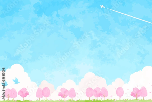 Obraz 青空と桜並木の風景イラスト