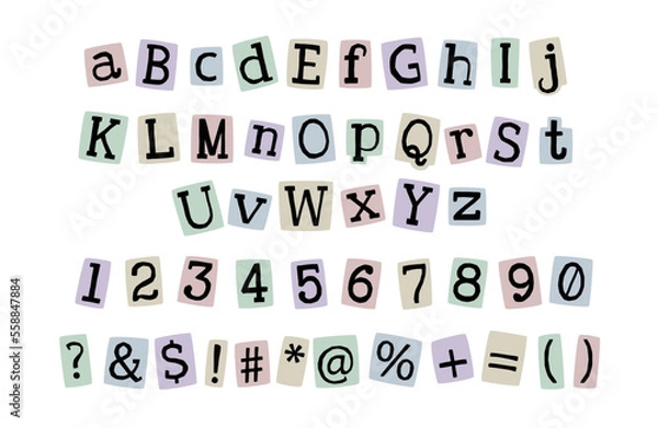 Obraz Retro y2k nude colored paper cut anonymous alphabet 00s. Letters and symbols vintage style.