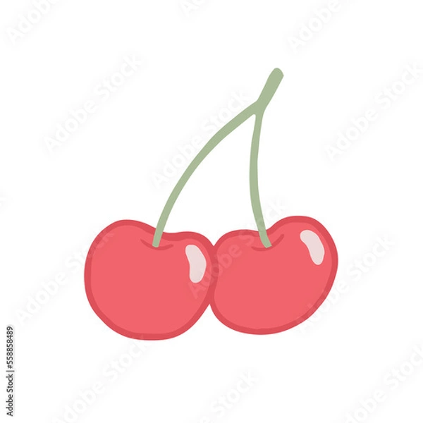 Fototapeta Hand drawn isolated illustration of two cherries with stem