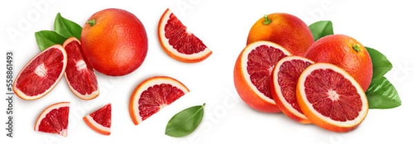 Fototapeta Blood red oranges isolated on white background . Top view. Flat lay