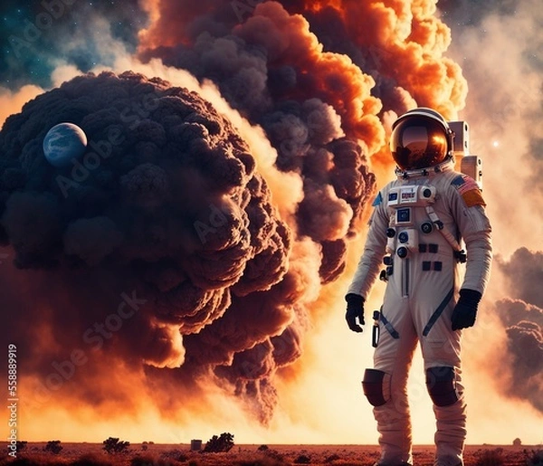 Fototapeta astronaut in space, illustration, 3d rendering