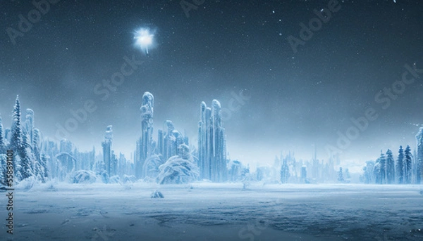 Fototapeta futuristic city scene covered in snow and ice